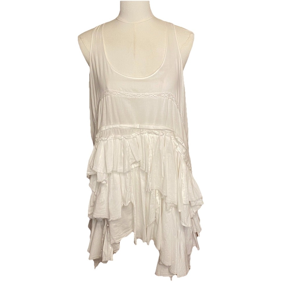 All Saints White Ruffle  Mini Dress Size 10  Cotton  Cottagecore Fairy Dress